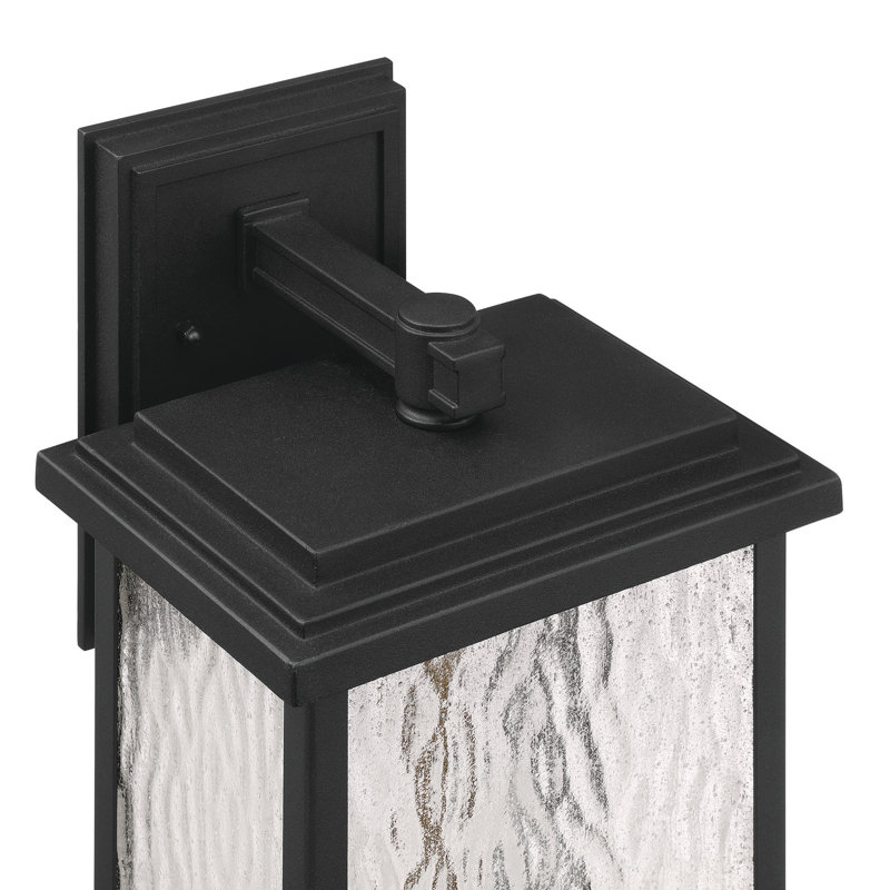 Estate - 2-Light Outdoor Wall Sconce - Black with Brass Accent - Rain Glassware Shade, 19" H x 8.5" W x 7.88" D