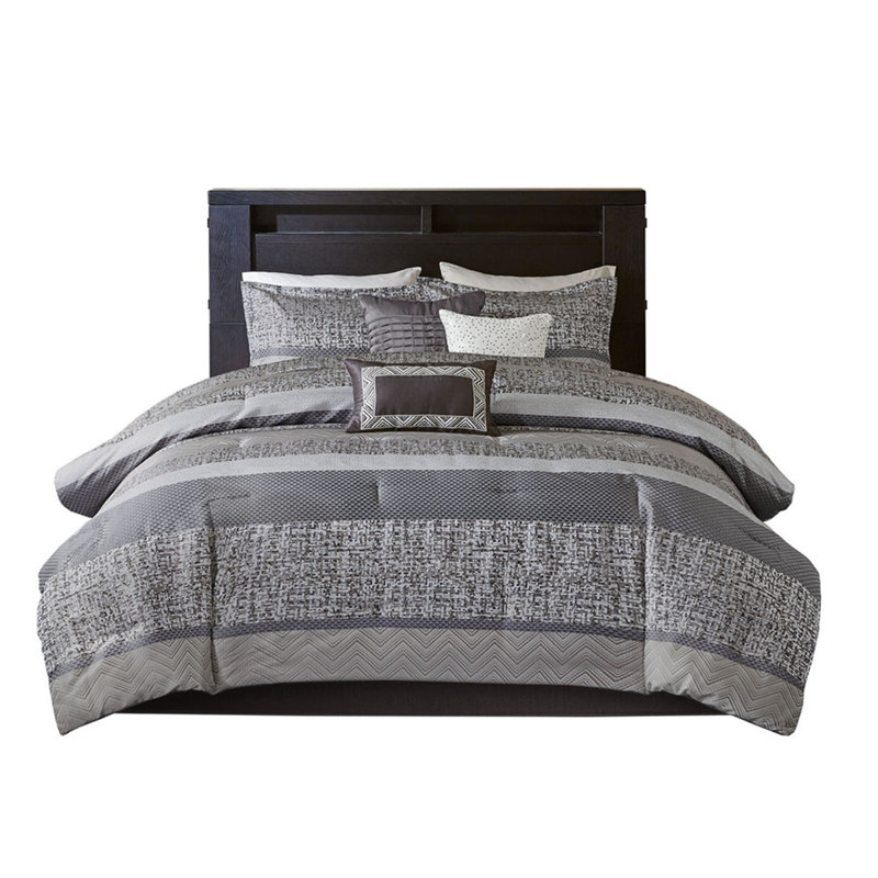Ensemble d'édredon en jacquard gris / taupe 7 pièces Elegant And Cozy