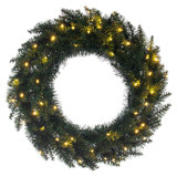 24" Camdon Fir Artificial Pre-Lit Wreath, 50 Battery Operated Lights, Realistic Wreath