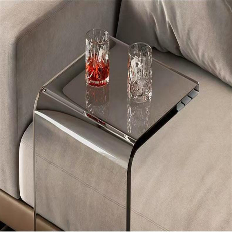 Modern Clear Acrylic C-Shaped End Table, 26.37 Inch Sofa Side Table, Gray