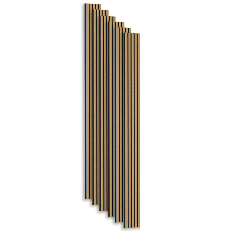 6 panneaux muraux 3D à lattes pour 6 pièces x 94,5 po x 7,9 po en lattes de chêne américain, Chêne américain