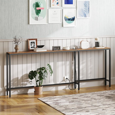 L-Shaped Console Table With Built-In Power Strip, USB Ports, And Flexible Assembly Options For Living Room, Hallway, Or Behind Sofa by 17 Stories