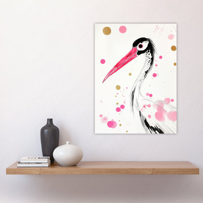 Oriental Stork Pink Bird Painting Wall Art Print