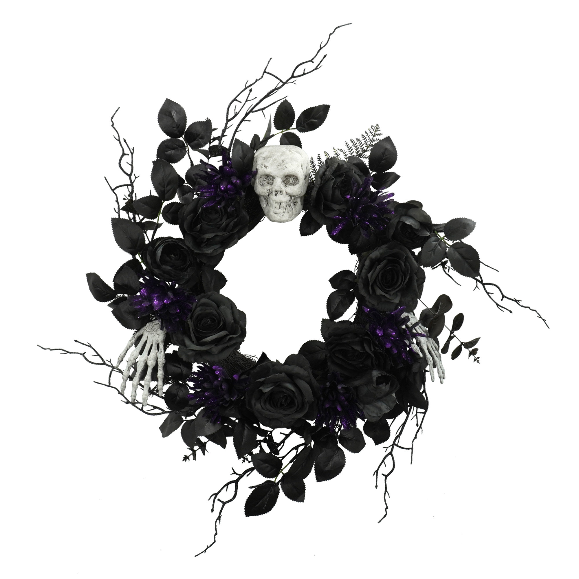 Univic Floral Artificial Halloween Wreath With Skull, Skeleton Hands ...
