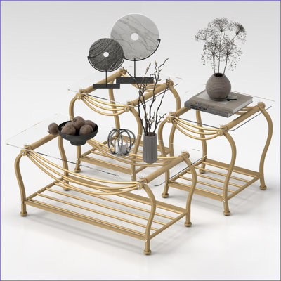 Ensemble de 3 tables basses en verre trempé pour le salon, facile à nettoyer et amp; Polyvalent