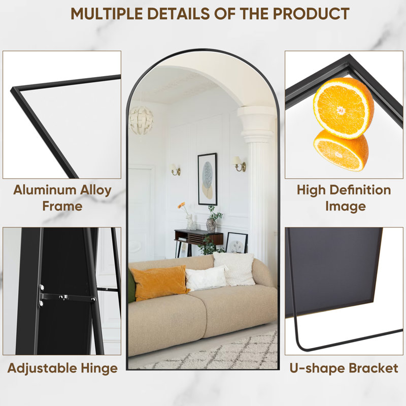 Arched  Metal Oversized Full-Length Mirror, Black, 76" x 34"