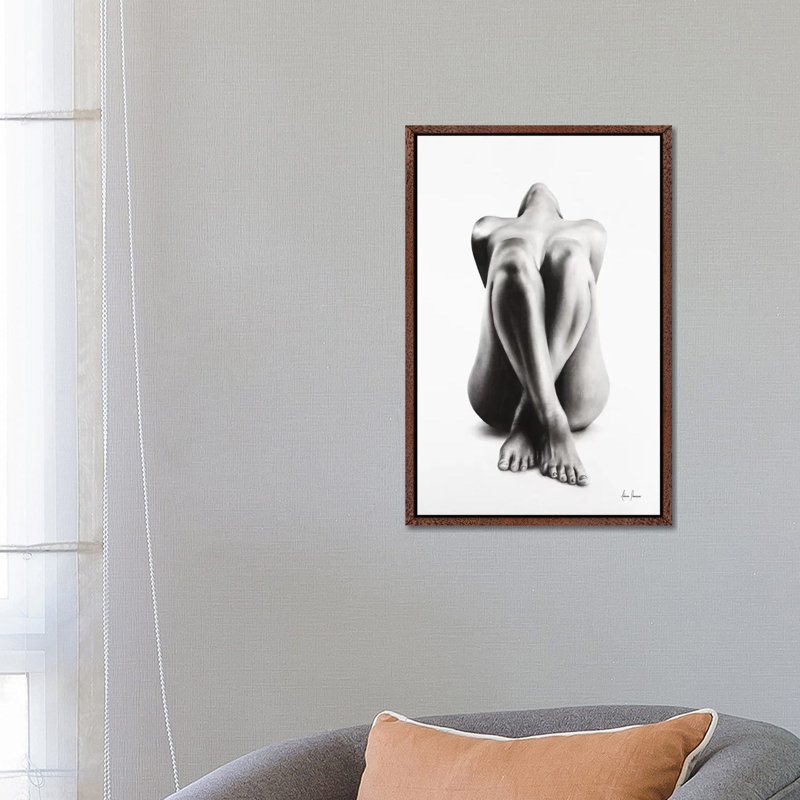 Nude Woman Charcoal Study 63 by Ashvin Harrison - Wrapped Canvas Painting, 66.04 cm H x 45.72 cm W, Classic Brown Wood Framed