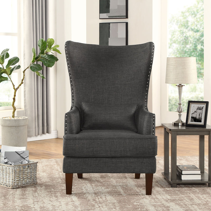 Iqubal Kori Wingback Accent Chair With Nailhead Trim,  Gray Fabric