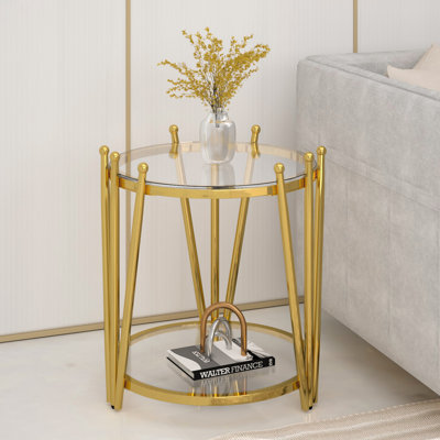 Table de bout avec canapé-lit rond en verre à 2 niveaux de 19,7 po Labryant