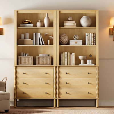 Greeta Bookcase With 6 Drawers And Open Book Shelfs,Oak
