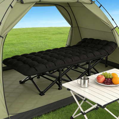 Lit de camp pliant avec matelas, lit de camp portatif robuste de 500 lb, tissu Oxford 1200D imperméable, lit de camp extérieur à installation rapide pour le camping, les invités et le bureau