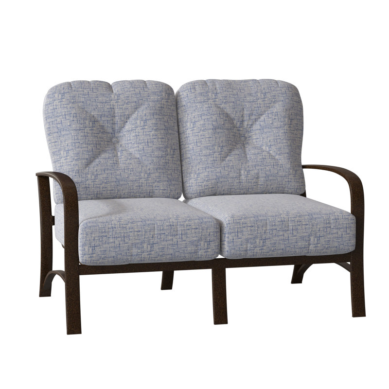 Fremont Outdoor 2 - Seat Loveseat, Weathered White, Prescott Dove Check Sunbrella®