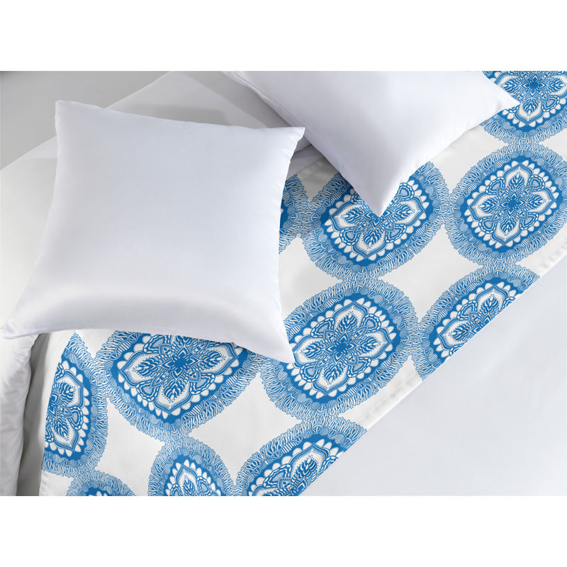Ambesonne Blue Mandala Bed Runner Oriental Floral Motif Sea Blue and White, King