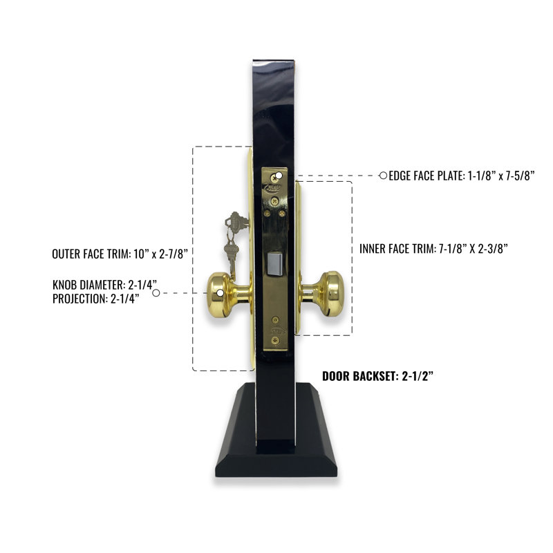 Mortise Brass Knobs With Deadbolt Entry Set, Left