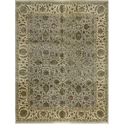 Tapis gris et ivoire noué à la main de haute qualité