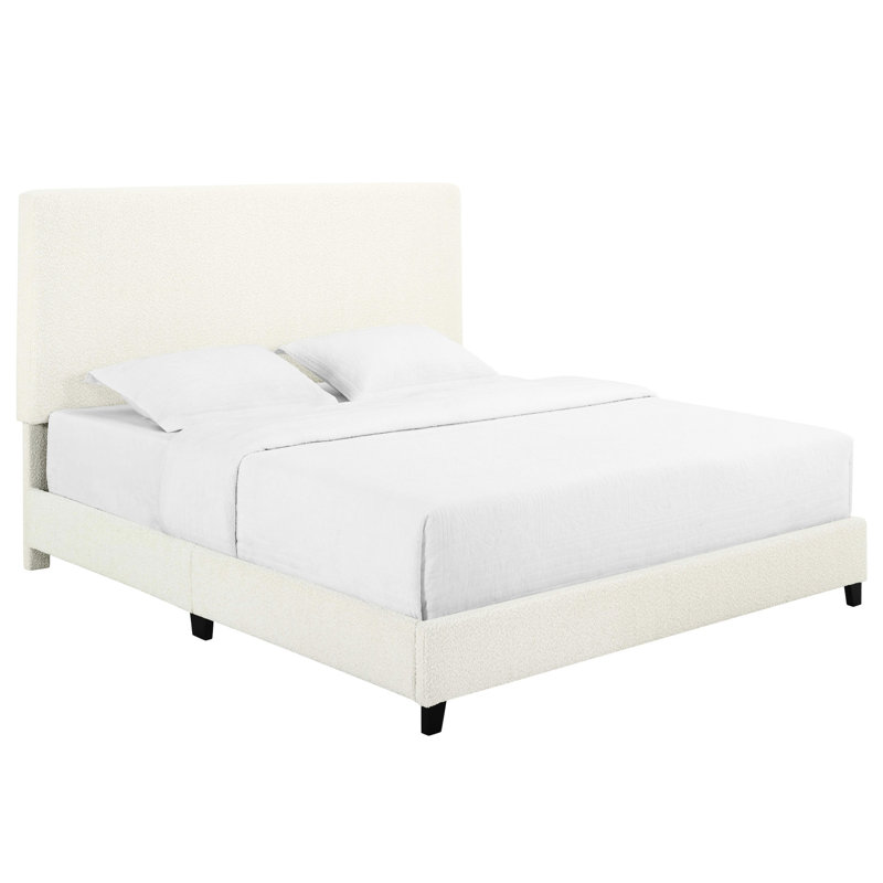 Grand lit moderne blanc Boucle - plateforme rembourrée à structure solide