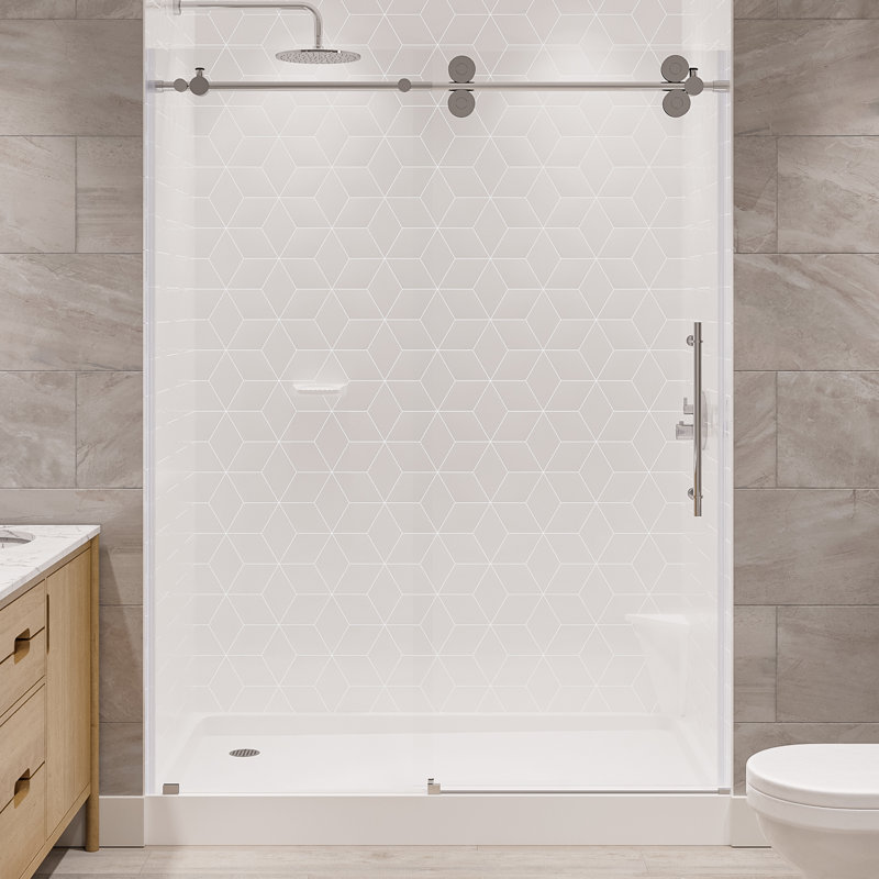  Cosmo 44 - Porte de douche coulissante sans cadre 48 x 77 po en verre trempé transparent 3/8 po, Acier inoxydable poli