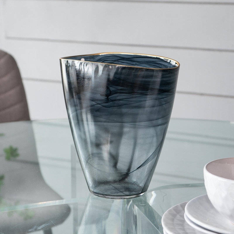 Vase en verre Smoky Black Swirl