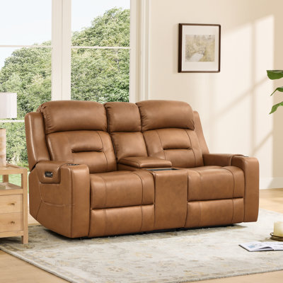 Olathe Genuine Leather Dual Motor Power Reclining Lay Flat Sofa With Power Headrest