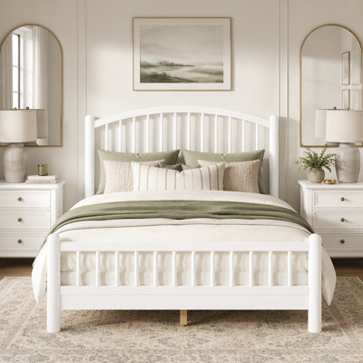 Wooden Platform Bed with Arched Headboard