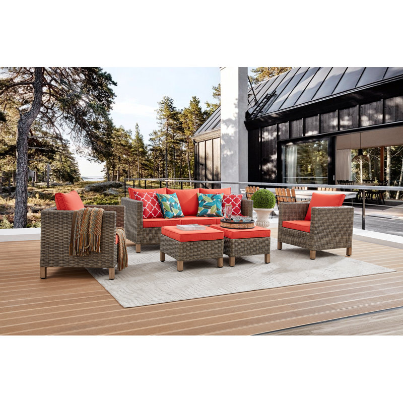 Ensemble de conversation pour patio avec coussins Brezae, Orange