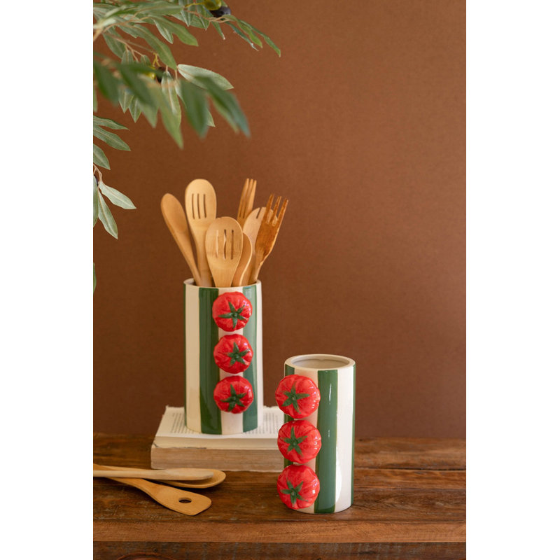  Ensemble de 2 vases rayés verts en céramique (ensemble de 2) H 9,5 po