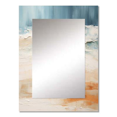 Beige And Blue Beach Tranquility I - Beach Large Wall Mirror, Beige Decorative Mirror, Printed Metal Art