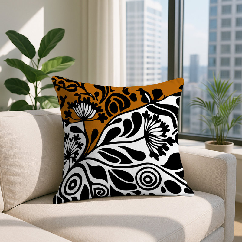 Oreiller carré réversible intérieur / extérieur floral Gina, Orange, Carré 17 po