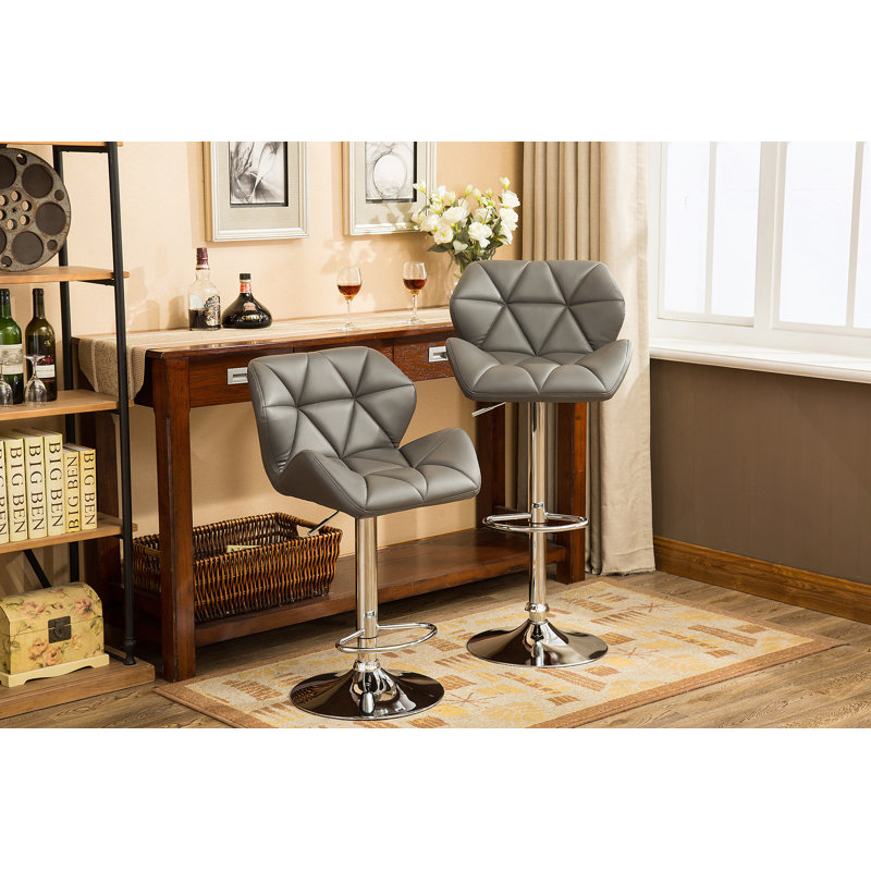 Tabourets de bar contemporain à hauteur ajustable touffetés, ensemble de 2,, Gris