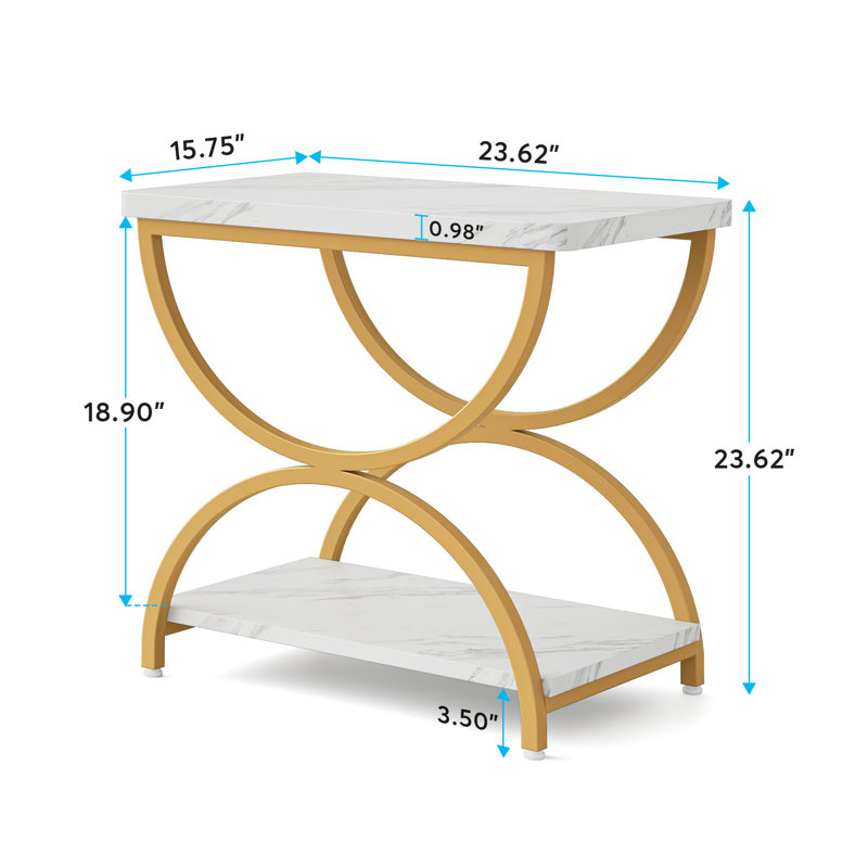 Table de bout avec rangement Jen, Blanc / Doré, 1