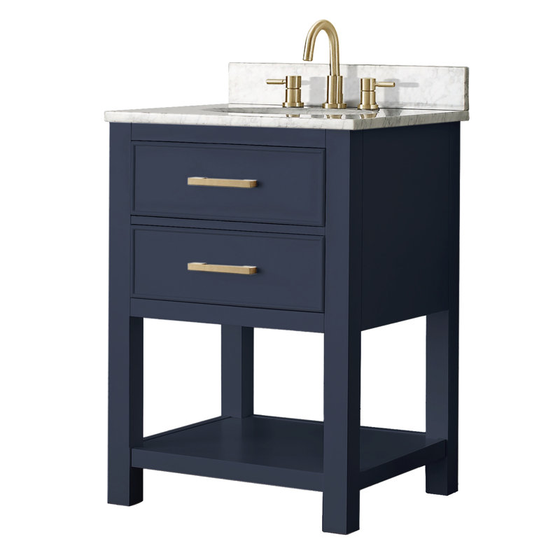 Brooks 25'' W Single Vanity, Carrera White Marble, Navy Blue