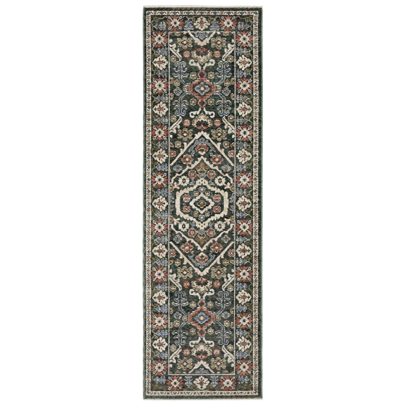 Tapis vert / rose Aina Global Layered Medallions, Tapis de couloir 2 pi 3 po x 7 pi 6 po