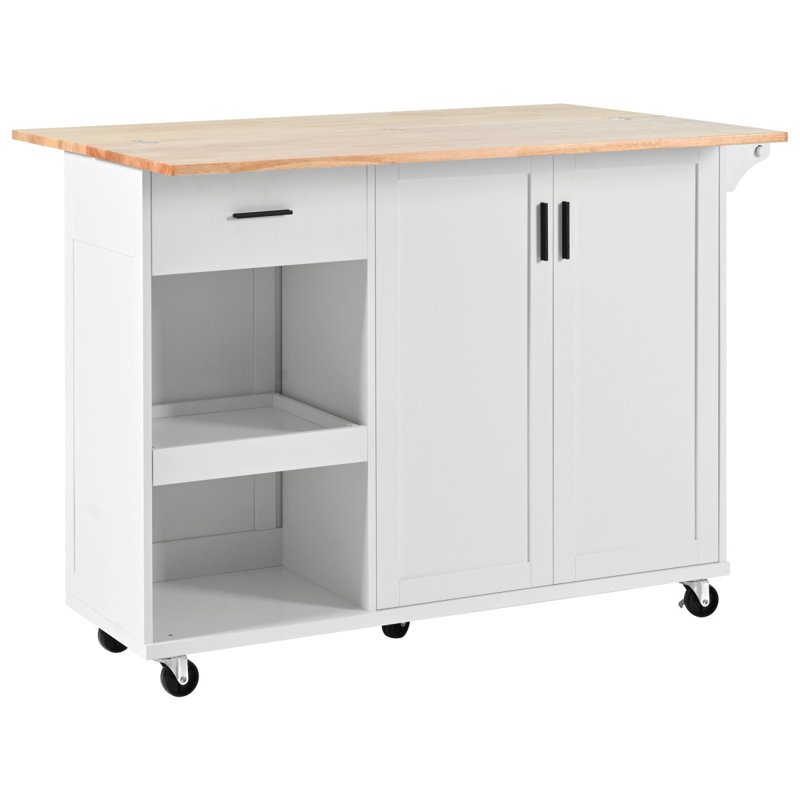 K&K Kitchen Island With Foldable Counter Top, Kitchen Storage Cart With Slide-Out Shelf, Towel Rack And Drawer, Rolling Kitchen Cart On Wheels, For Kitchen, Living Room, Dining Room, White