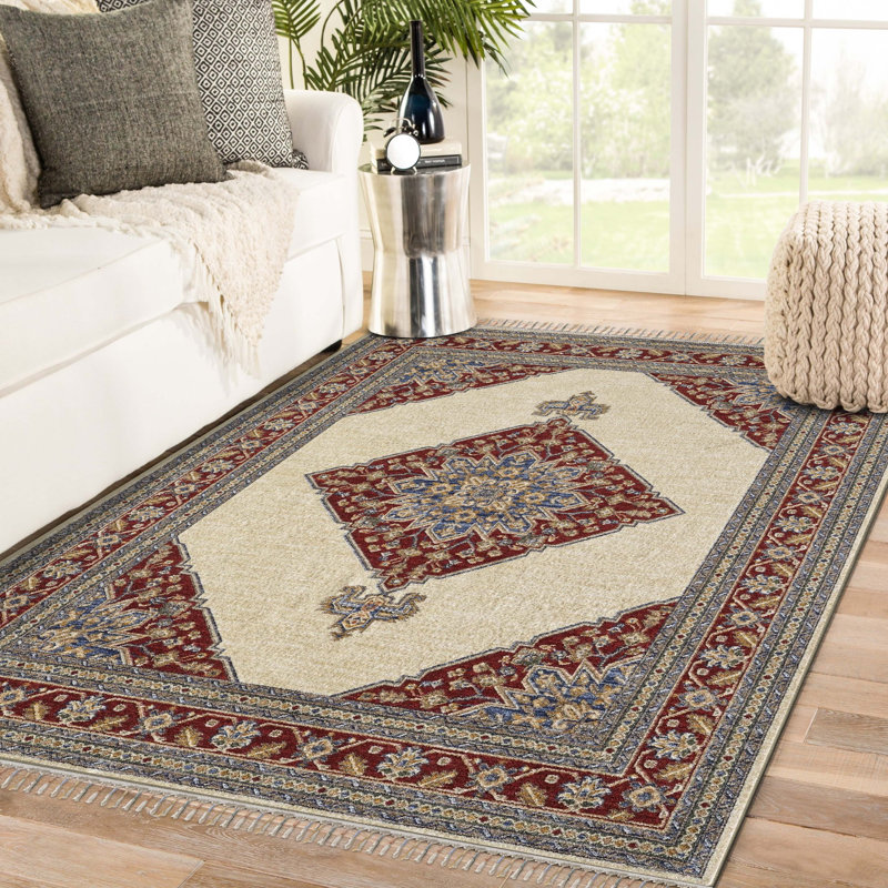 Tapis oriental rouge / beige Dovidio, Rectangle de 8 pi x 10 pi