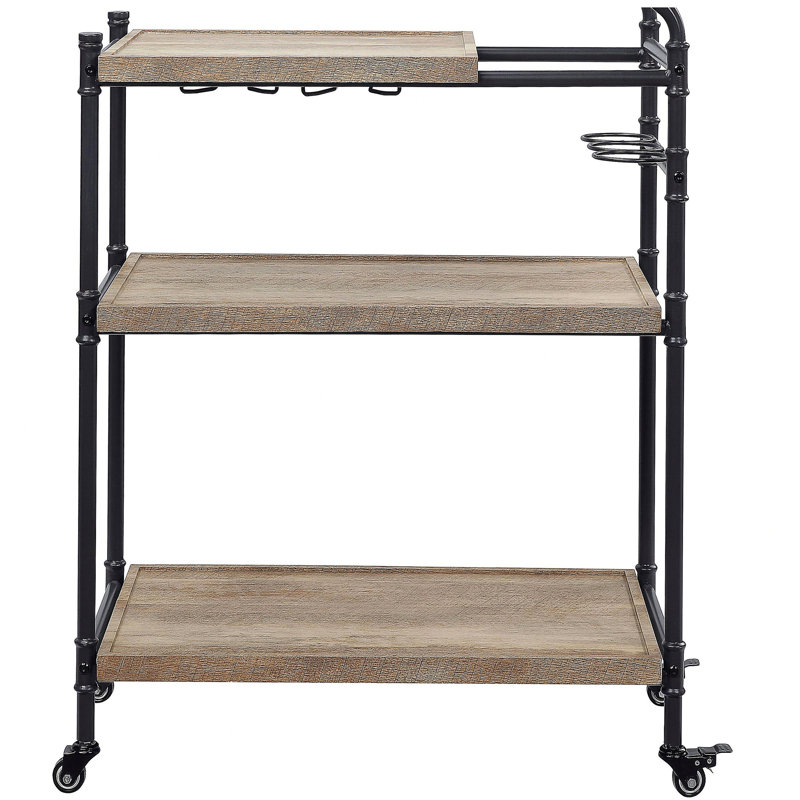 Oak and dark sand double service trolley