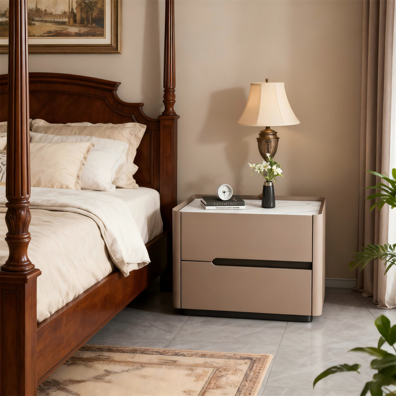 Solid Wood End Table With 2 Soft-close Drawers, 2-tier Nightstand For Bedroom And Living Room, Modern Side Table With Ample Storage Space