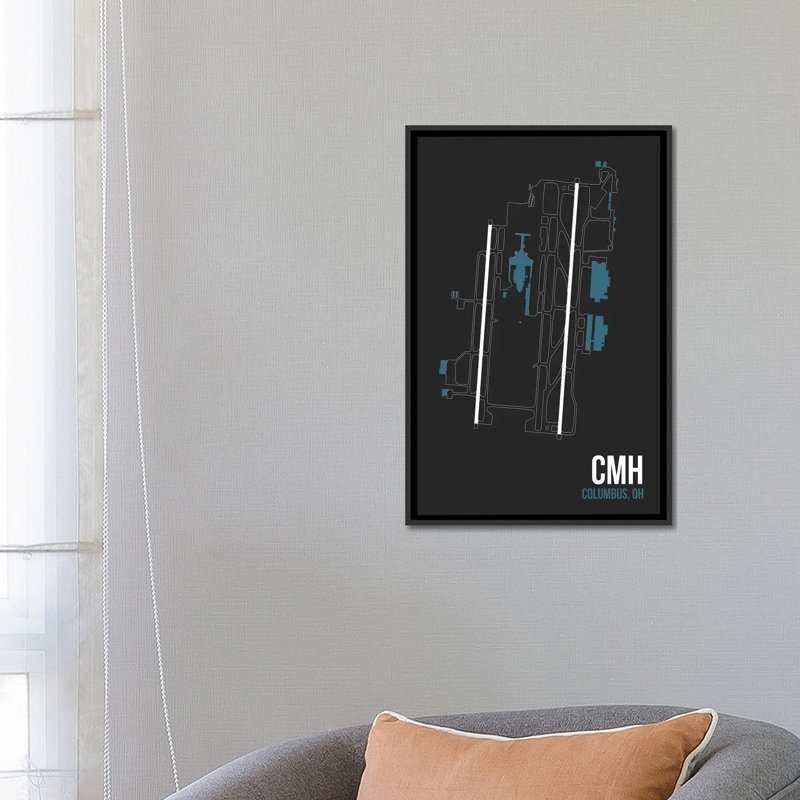 « columbus (john glen) », impression sur toile, "aéroport diagram, H 26 po x l 18 po x P 1,5 po, Toile avec cadre noir