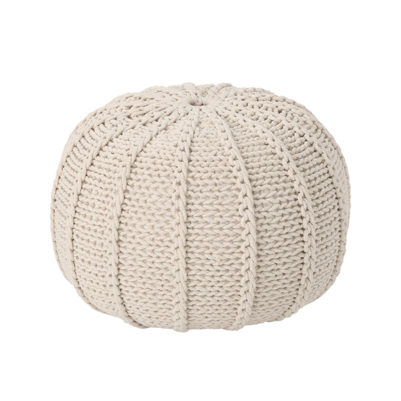 Pouf rond en coton tricoté beige, 19,5 po de profondeur, large, 12,48 po de hauteur, capacité de 250 livres, sans assemblage, siège supplémentaire ou repose-pieds rond
