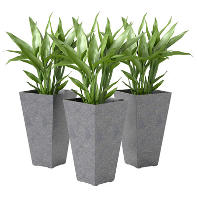 Tall Gray Planters Set of 3, Plastic Marble Finish, Indoor Outdoor Decor