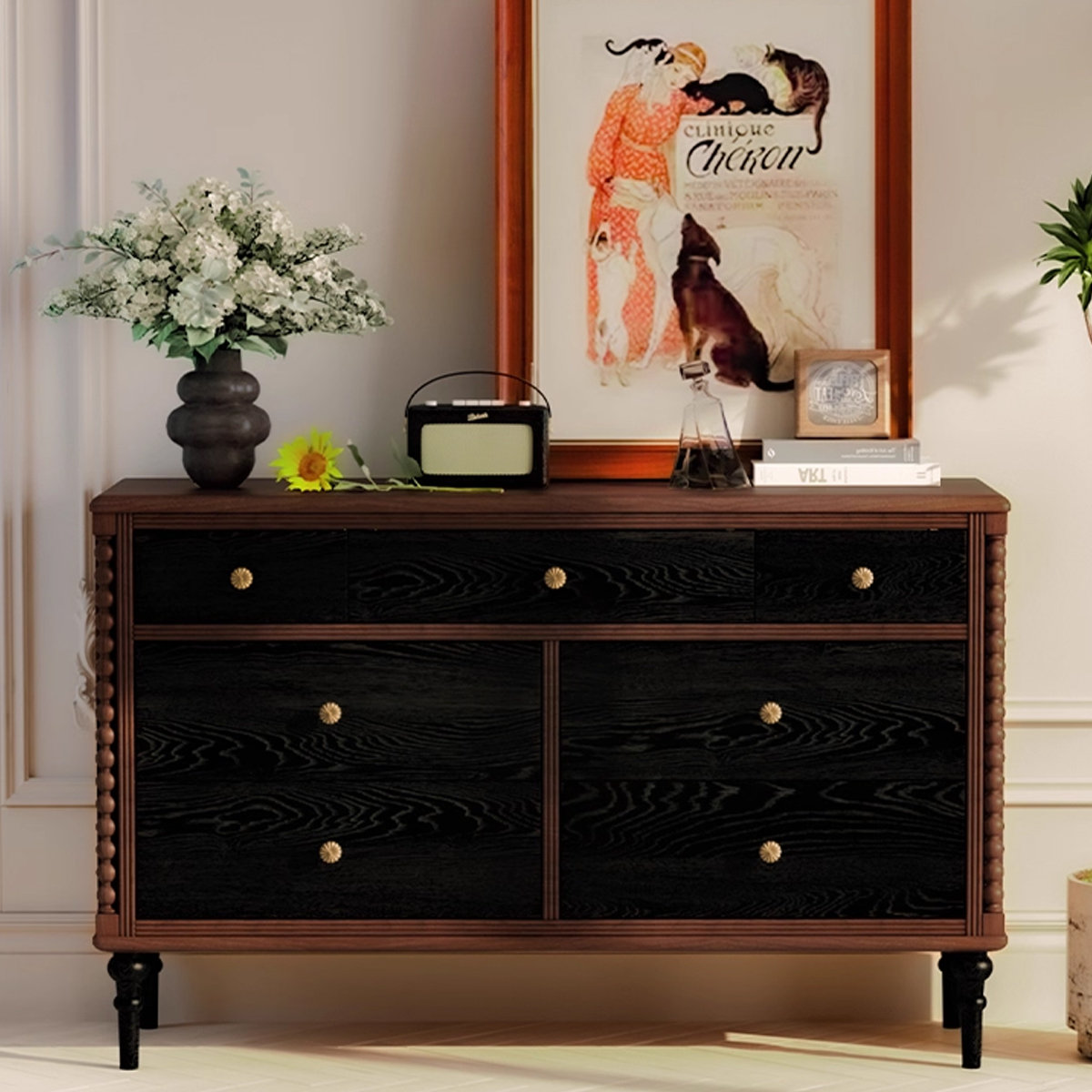 Latitude Run® Black&Walnut Solid Wood Accent Cabinet | Wayfair