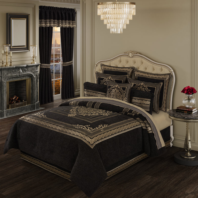 LAURENZA - NOIR 4PC. ENSEMBLE COMFONTER, Édredon pour grand lit + 2 taies décoratives sta