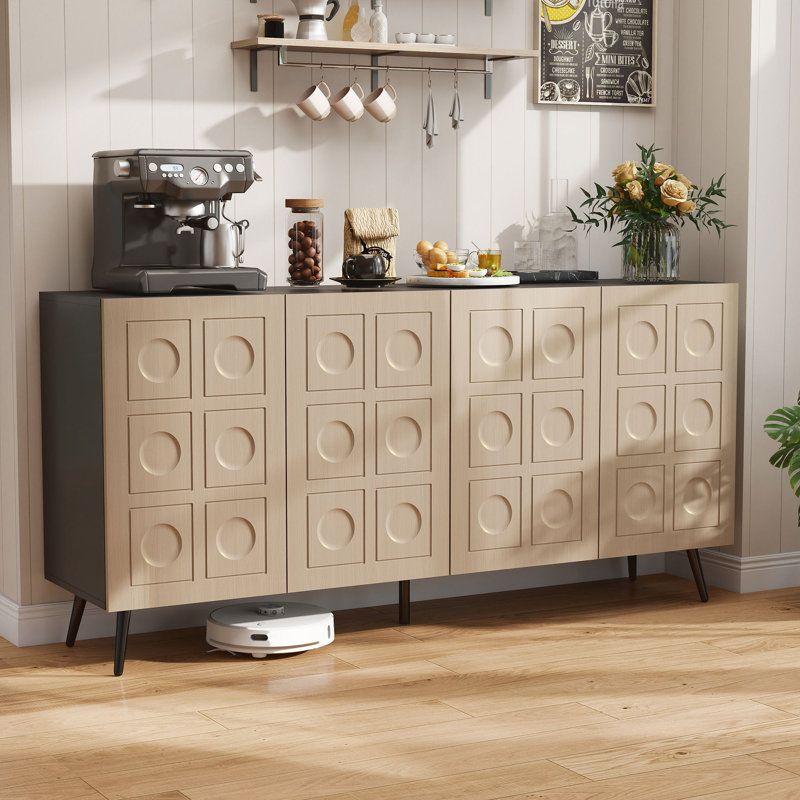 63" Large Sideboard Cabinet with Adjustable Shelves, Oak