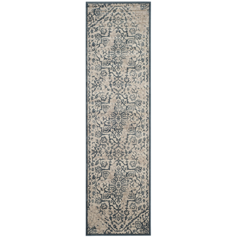 Evanoff Oriental Cream/Navy Area Rug, Runner 2'2" x 8'