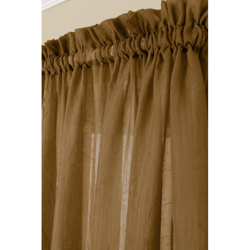 Canizales 100% Polyester Sheer Crushed Voile Solid Color Curtain Panel with Rod Pocket Top, Dijon, 52" W x 63" L
