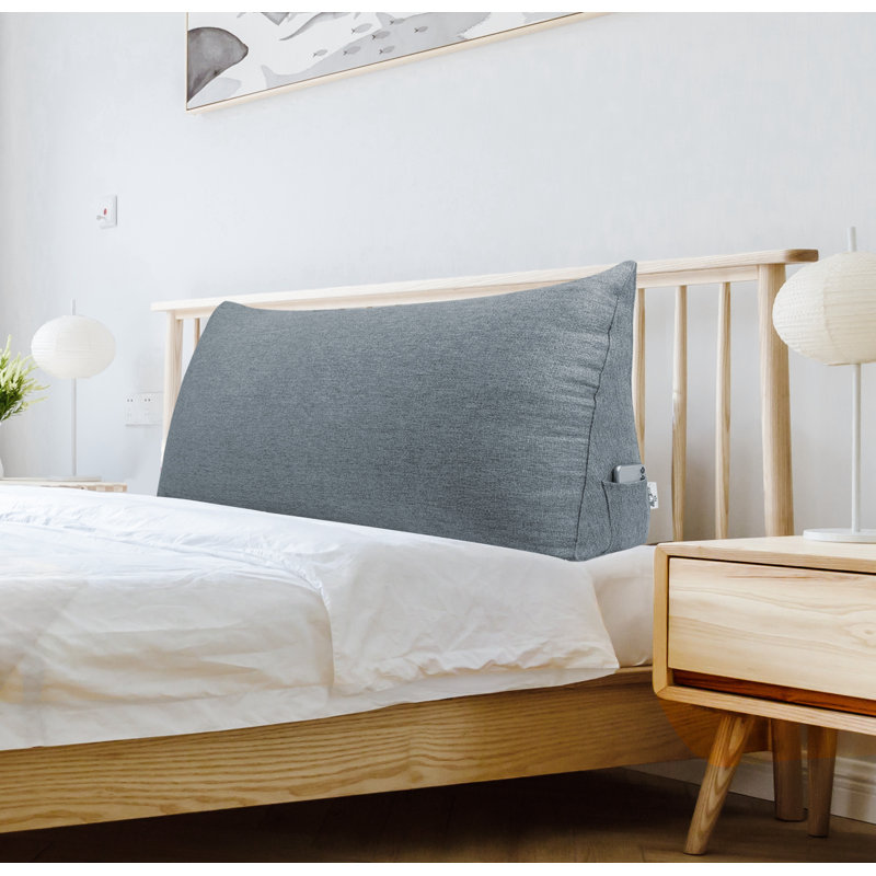 Linen-look Textured Triangular Headboard Back Support Wedge Reading Pillow for Bed Rest, 20" x 59"