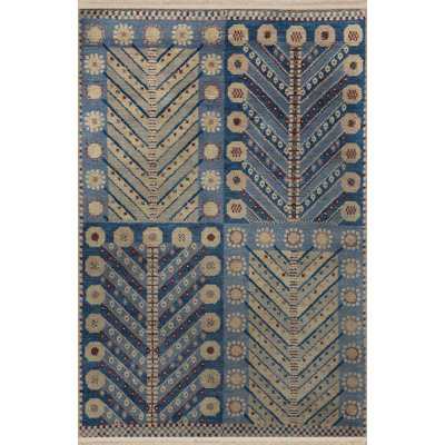 Blue Themed Motif Geometric Patterned Creative Vintage Decorative Rug