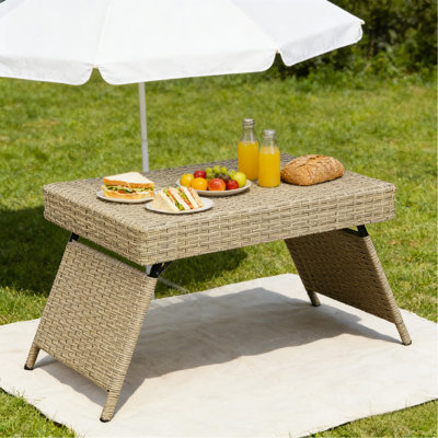 Table portative pliante en osier, gris