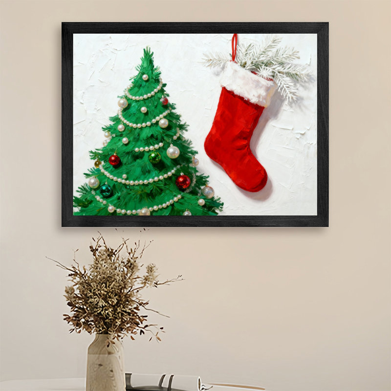 Art mural de chaussettes et de chaussettes de Noël rétro noires encadrées, H 13 po x l 17 po