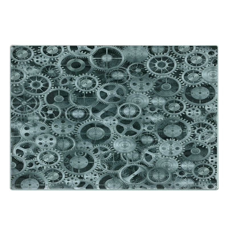 Ambesonne Grey Tempered Glass Cutting Board Clock Technologic Pattern Grey Grey