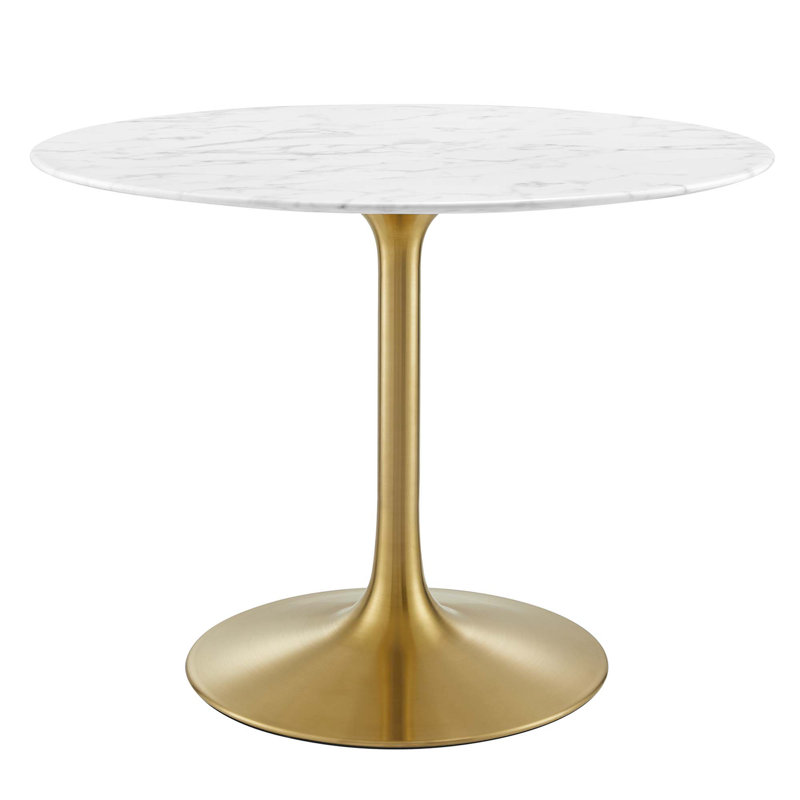 Table de salle à manger en marbre artificiel Lippa, H 29,5 po x L 40 po x l 40 po, Doré, Blanc